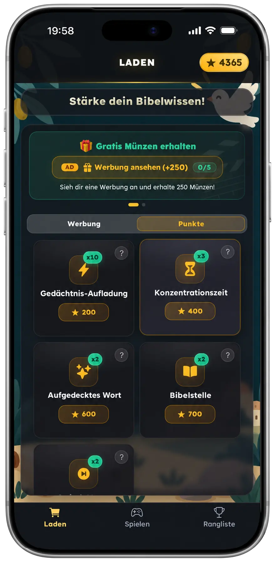 Shopansicht des Spiels