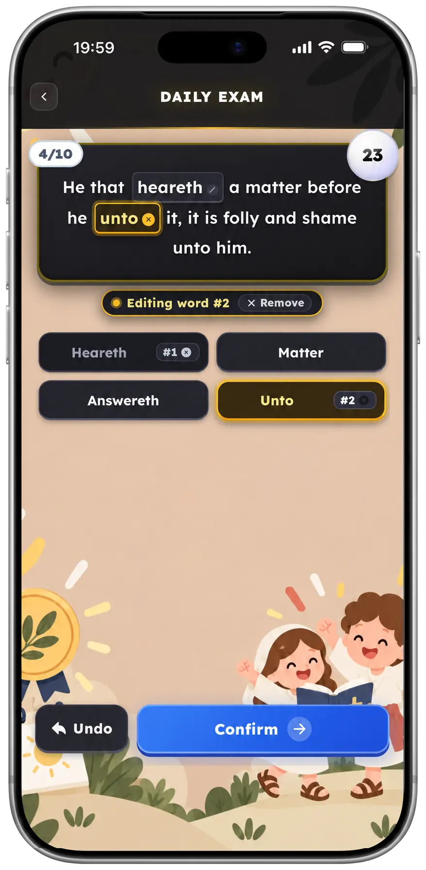 Daily exam game screen