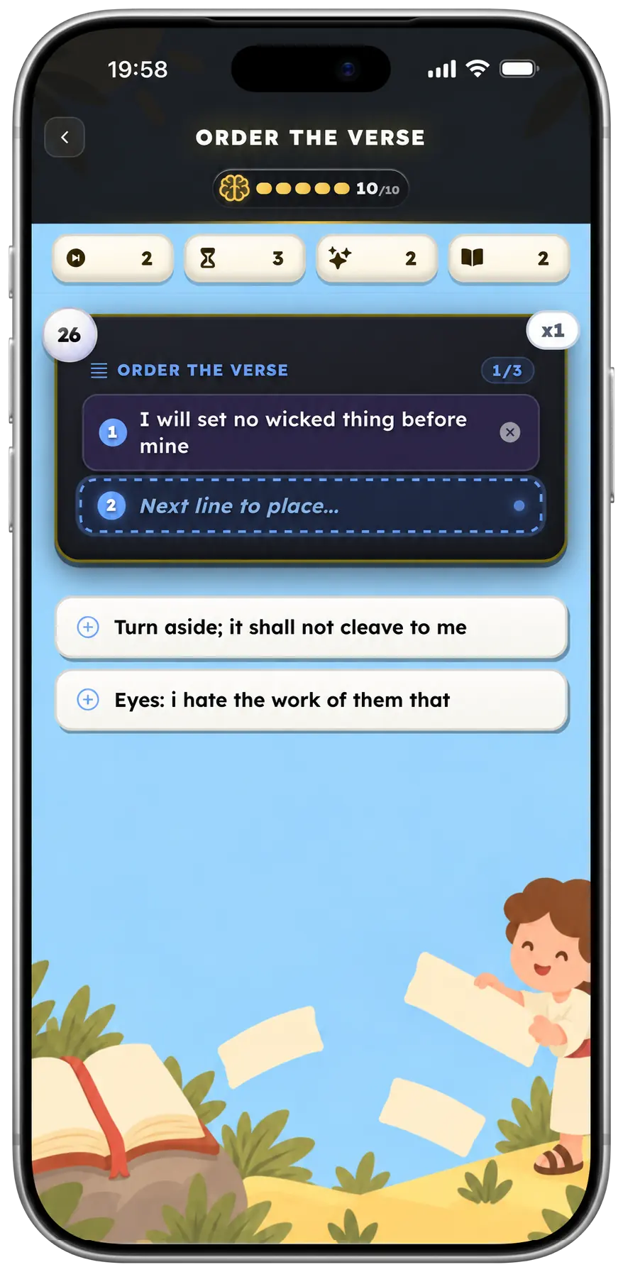 Order the lines game screen