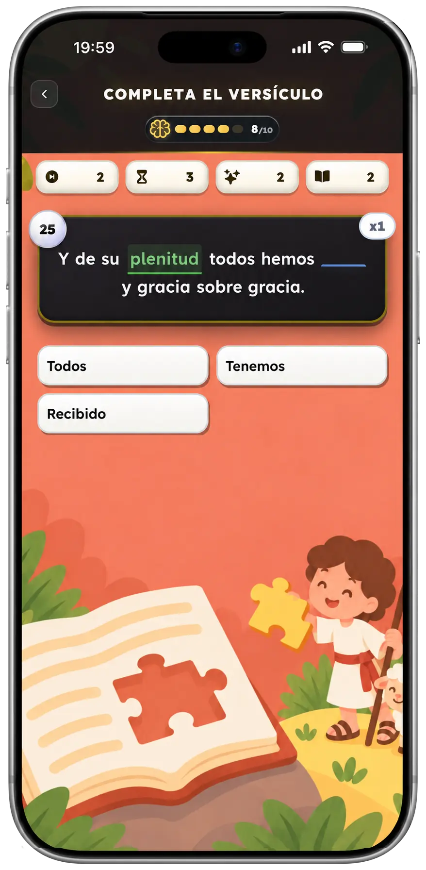 Pantalla del modo completa el versículo
