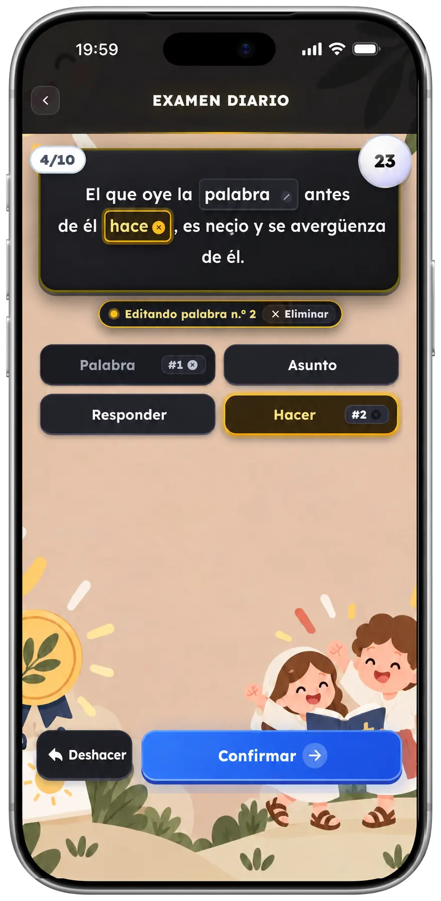 Pantalla del examen diario