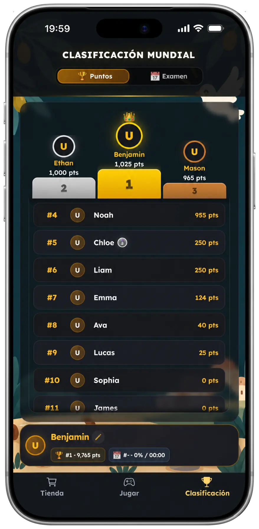 Pantalla de clasificación del juego