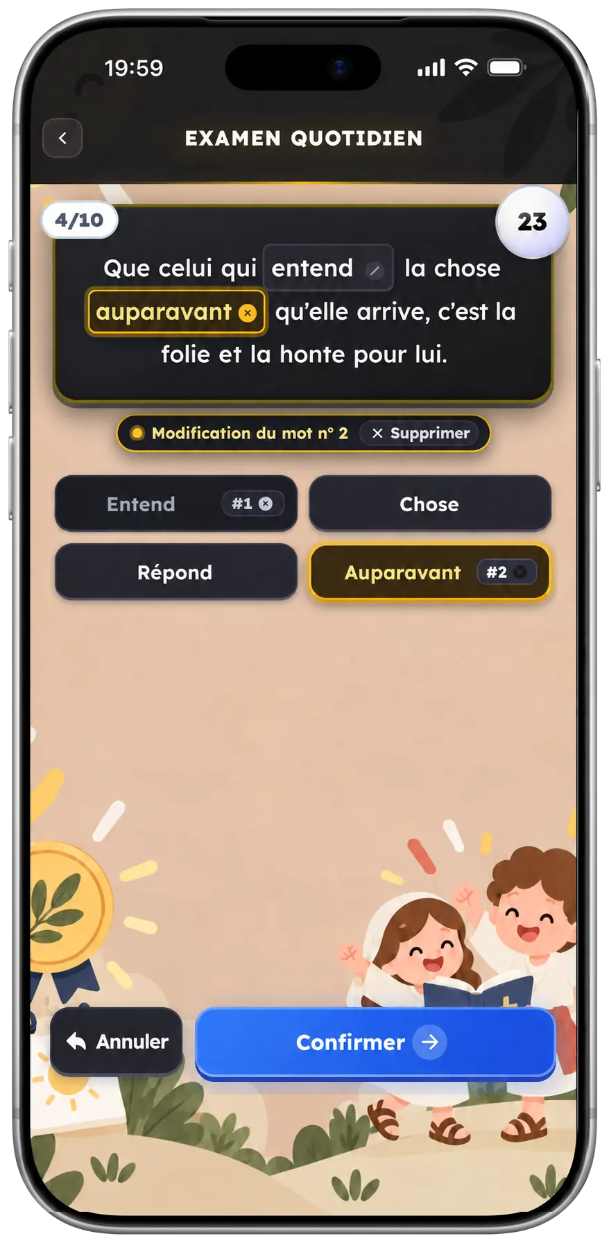 Écran de l'examen quotidien