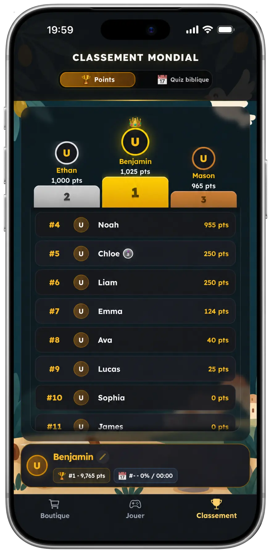 Écran du classement du jeu