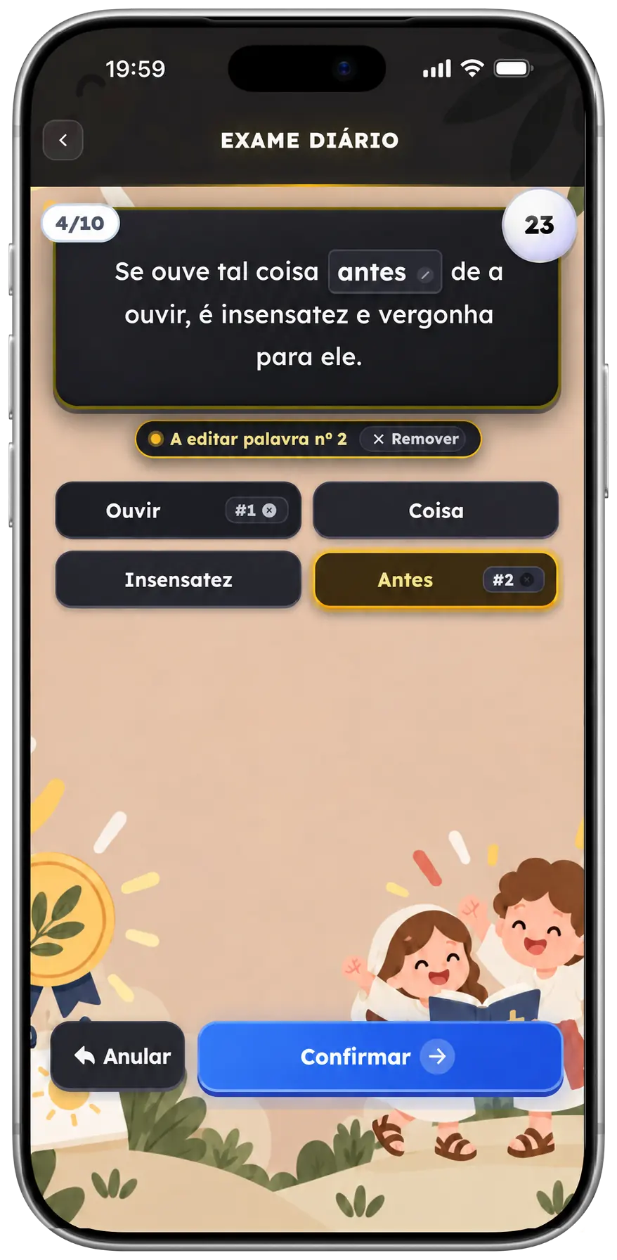 Ecrã do exame diário