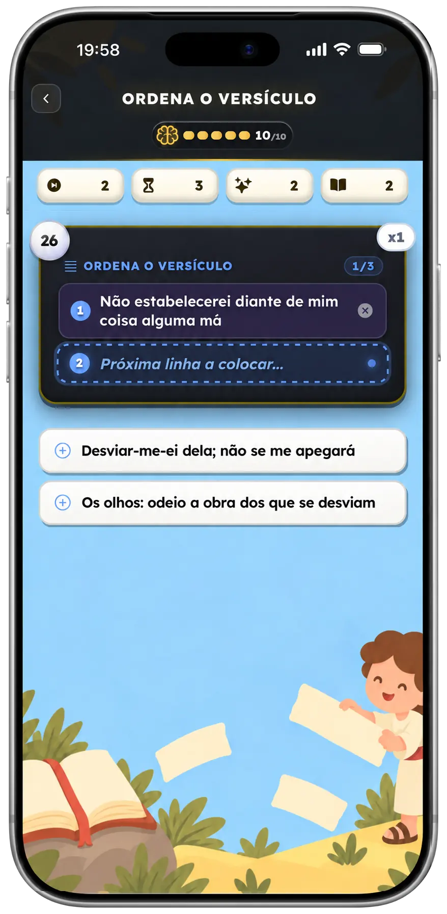 Ecrã do modo de ordenar as linhas